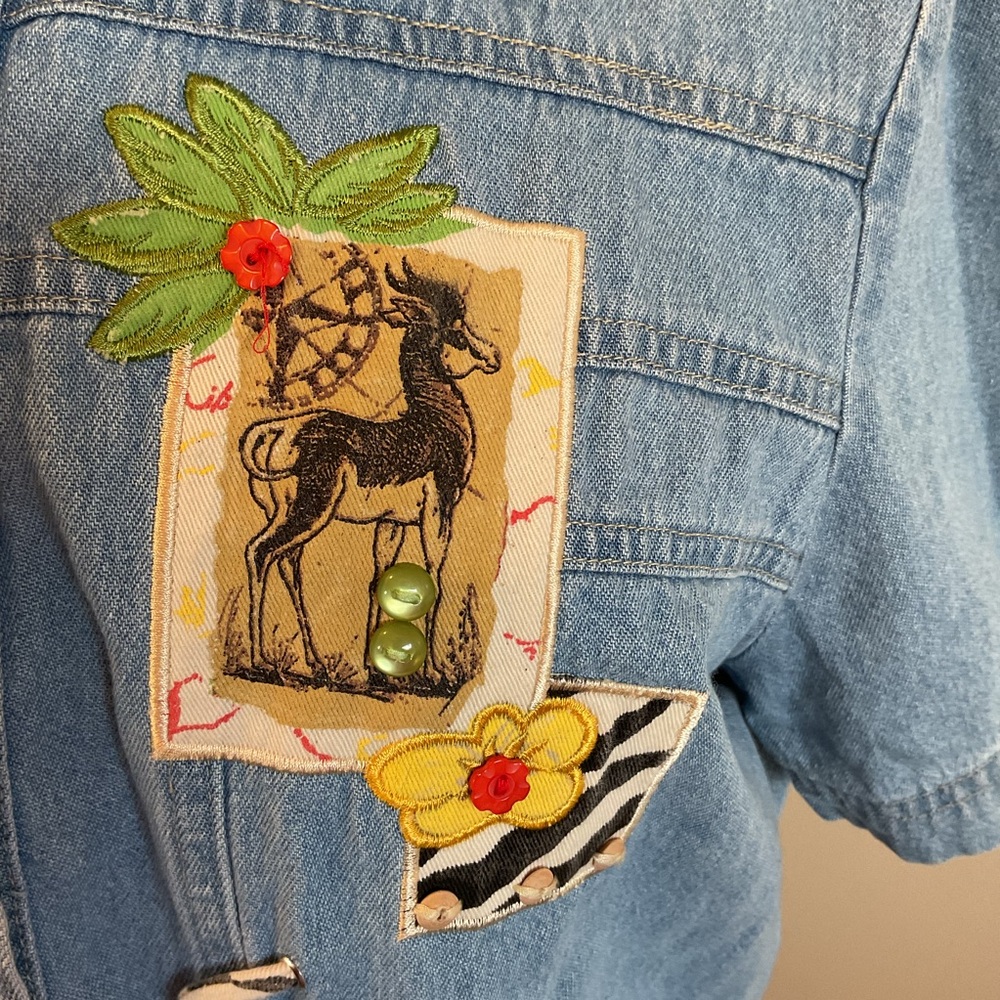 Nicole Bolin City Girl Denim Shirt Size 14 Embroidered Patches Made in USA - Picture 3 of 9